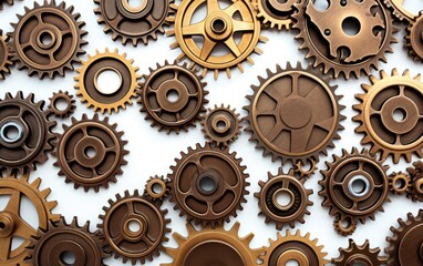 Realistic gears banner. collaboration and cooperation isolated on white background.