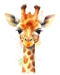 Baby giraffe face for wall painting, with watercolor splashes