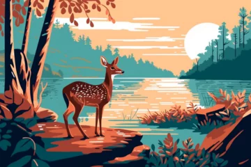 Poster cartoon deer in the forest © Angah