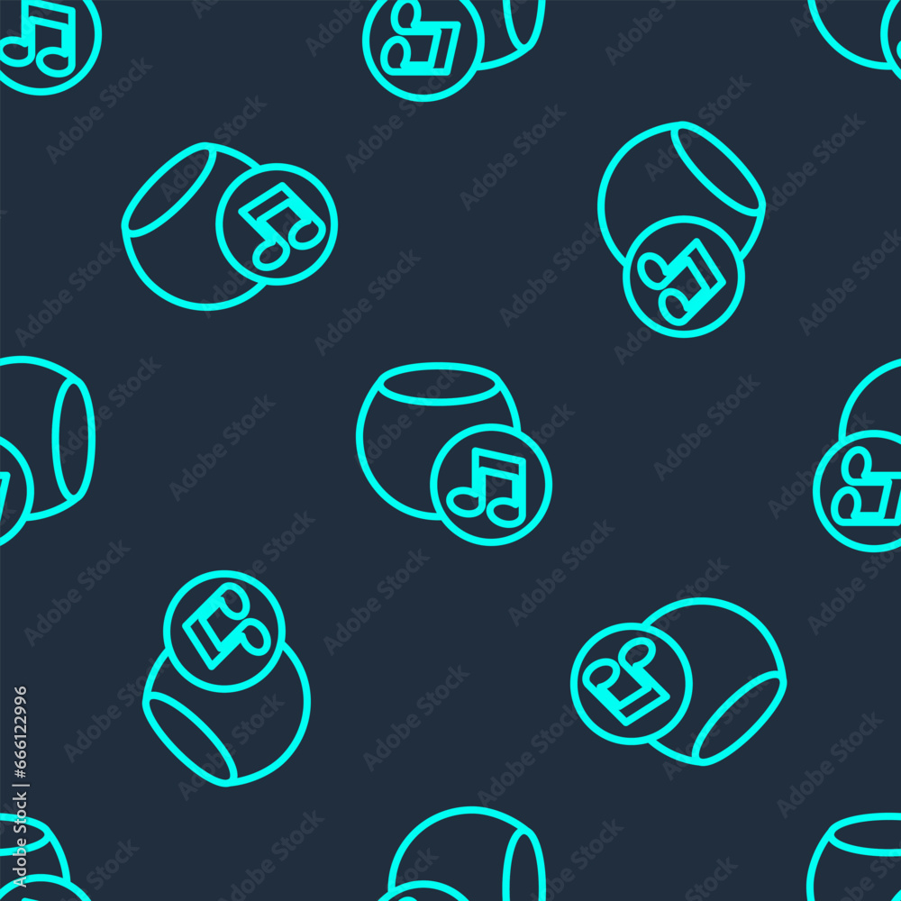 Poster green line voice assistant icon isolated seamless pattern on blue background. voice control user int