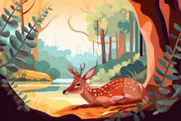 Rolgordijnen cartoon deer in the forest © Angah
