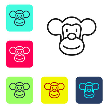 Black line Monkey icon isolated on white background. Animal symbol. Set icons in color square buttons. Vector