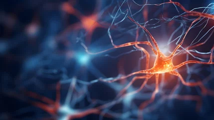 Fotobehang neuron cells with glowing link knots © Sagar