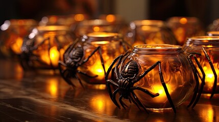 A close up of a candle with a spider on it