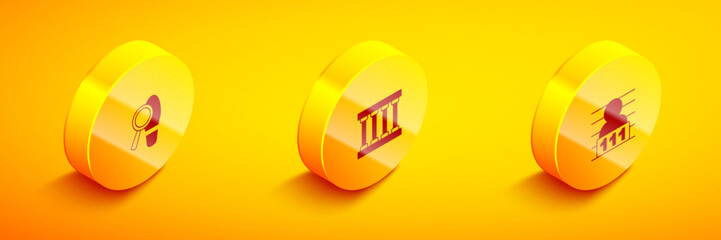 Set Isometric Footsteps, Prison window and Suspect criminal icon. Vector