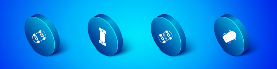Set Isometric Skateboard, Broken skateboard, and Longboard or icon. Vector