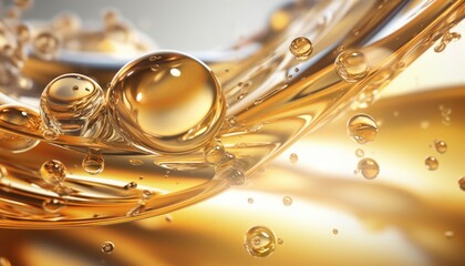 Closeup of Gold Oil Drops with air bubbles - obrazy, fototapety, plakaty