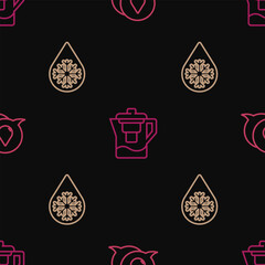 Set line Water drop with speech bubbles, Defrosting and jug filter on seamless pattern. Vector