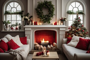 Fototapeta premium A living room filled with furniture and a fire place