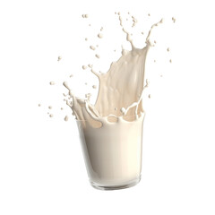 Glass of milk with splash isolated on transparent background Generative AI