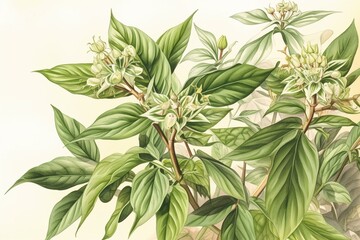 Illustration of baheda plant on white paper, showcasing its medicinal properties and natural medicine. Generative AI - obrazy, fototapety, plakaty