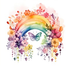 Watercolor rainbow art, colorful illustration, sublimation clipart on white background