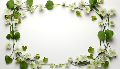 Fototapeta premium Minimalist frame shot with copy space of St. Patrick's day, empty flatlay with few decoration, white isolated background