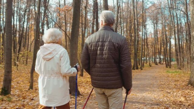 careless old couple go in for sport despite of their ages slow motion never give up, always young, free time activity, daily routine Slow motion Back rare view