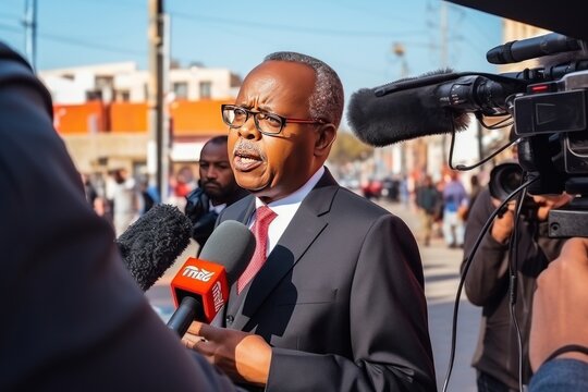 Election political promises. An official gives an interview to the media before the elections. African American politician promises to change life for the better. Like all politicians in the world.