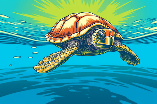 cartoon style of a turtle swimming