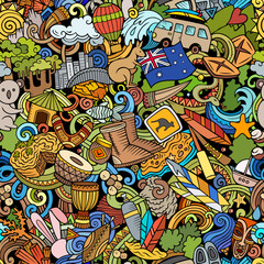 Obraz premium Cartoon doodles Australia seamless pattern.