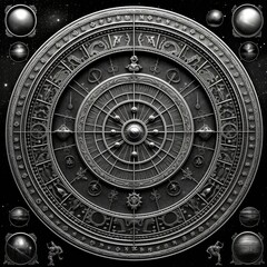 silver mystical cosmos compass planet tarot card constellation navigation zodiac illustration