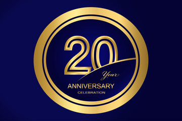20 Year Anniversary Logo, Golden Color, Vector Template Design element for birthday, invitation, wedding, jubilee and greeting card illustration.