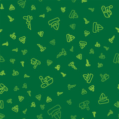 Set line Fishing harpoon, Jet ski and Yacht sailboat on seamless pattern. Vector