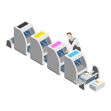 3D Isometric Flat  Illustration of Polygraphy Printing. Item 1