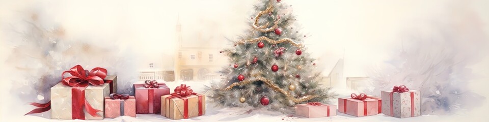 merry Christmas poster, abstract background watercolor illustration