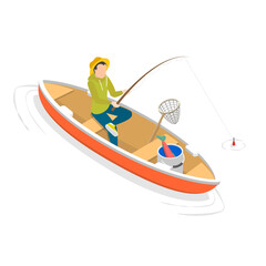 3D Isometric Flat  Set of Fishermen. Item 4