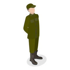 3D Isometric Flat  Set of Soldiers in Uniform. Item 1