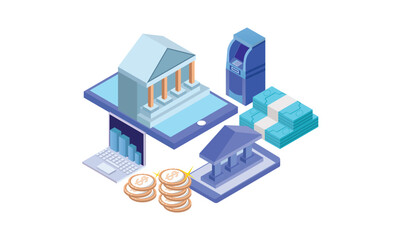 online banking services.on white background.3D design.isometric vector design Illustration.
