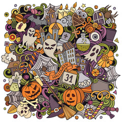 Fototapeta premium Cartoon vector doodles Happy Halloween illustration