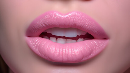 Obraz premium close up of mouth with pink lips and teeth visible
