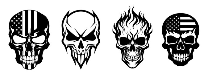 Set of a human skulls, vector illustration, Generative Ai.