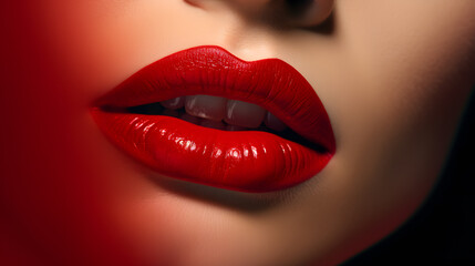 Fototapeta premium close up of sensual red lips with lipstick