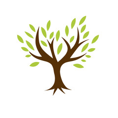 Tree with leaves icon, mascot logo, vector illustration, Generative Ai.