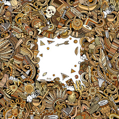 Native American hand drawn vector doodles frame