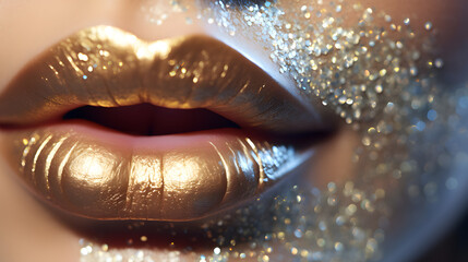 Obraz premium close up of gold glitter lips