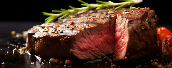close up of a grilled medium steak - obrazy, fototapety, plakaty