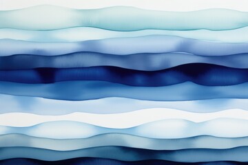 A painting of blue and white waves on a white wall.
