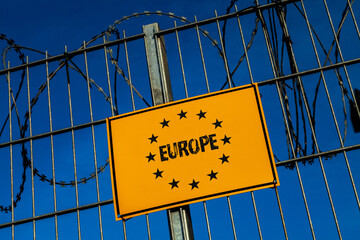 European border with a barbed wire fence