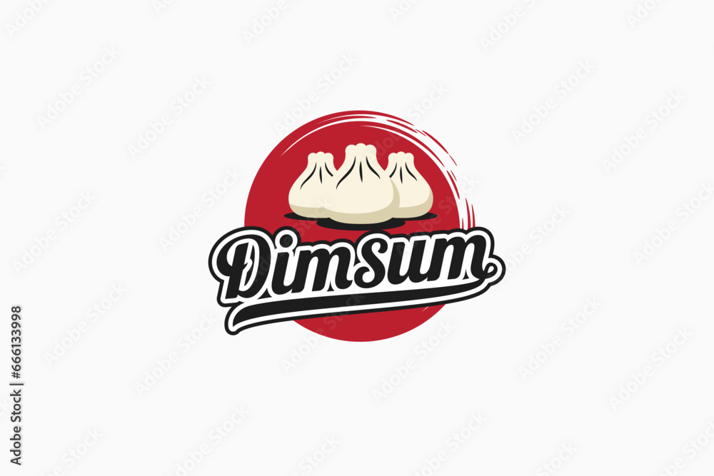 Wall mural dimsum logo with beautiful lettering. chinese dumpling food