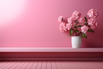a flat wall mockup with flowers on the side