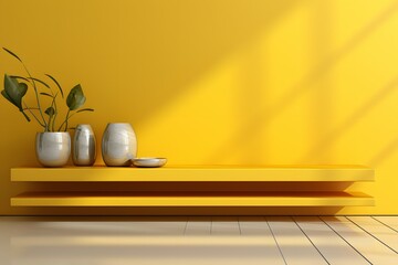 a flat wall mockup with flowers on the side