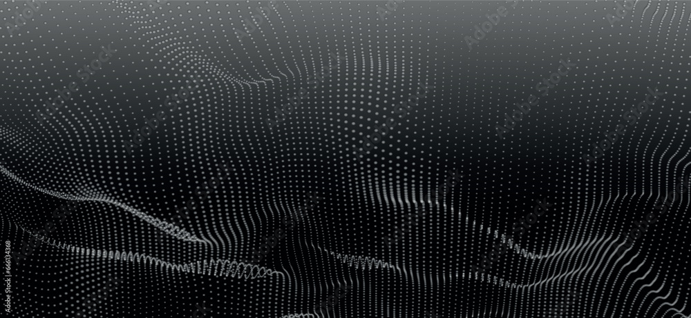 Poster abstract digital particle wave. futuristic dotted wave. technology background vector. vector illustr