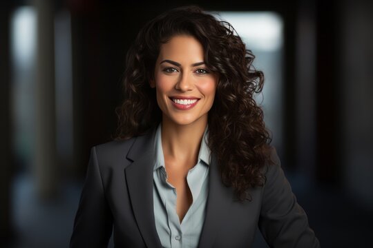 Isolated Smiling Business Woman in Suit Professional Photography Generative Illustration