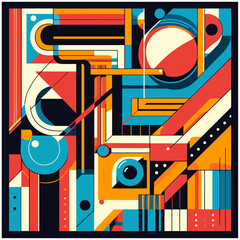 Bauhaus style art Vector Pattern. Simple Composition With Geometric shapes combination neo geo post. Colorful neo geometric Social media poster. Modern abstract promotional flyer background vector