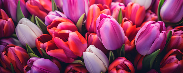 Obraz premium close up of a field of colorful tulips