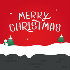 Christmas greeting card design. Vector illustrations for holiday post graphic with christmas tree, snowman and house