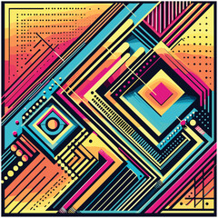 Bauhaus style art Vector Pattern. Simple Composition With Geometric shapes combination neo geo post. Colorful neo geometric Social media poster. Modern abstract vector