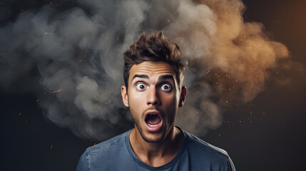 Young man with shocked surprised expression with wide open eyes and mouth, studio portrait, surprise shock - obrazy, fototapety, plakaty