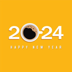 2024 Happy new year with cup of coffee